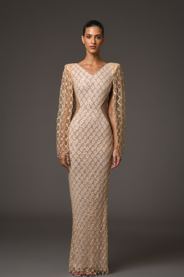 Long Dress with Cape and Crystals