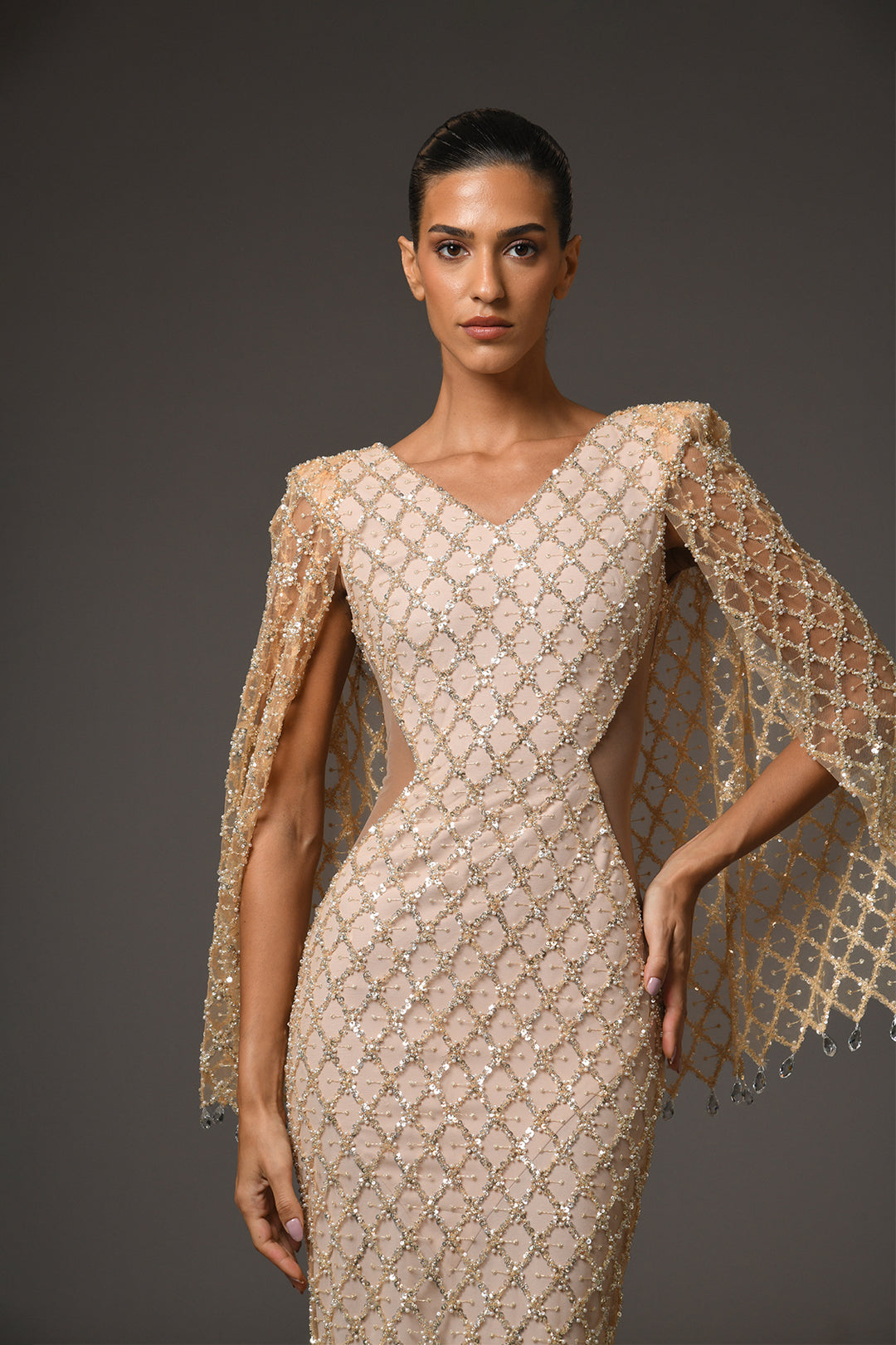 Long Dress with Cape and Crystals