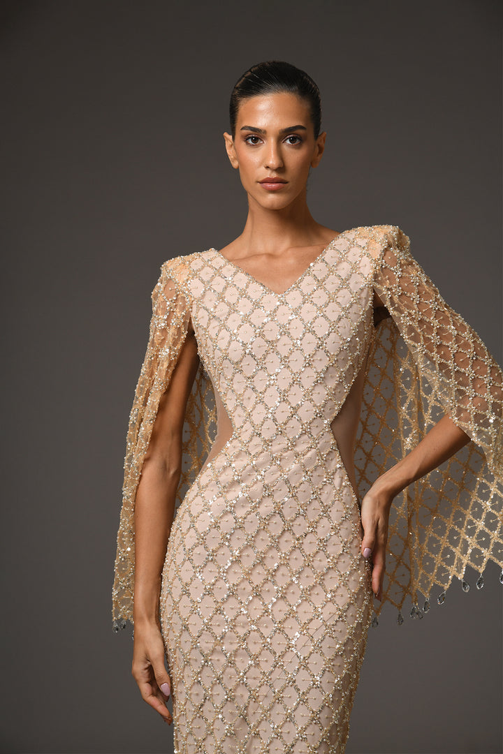 Long Dress with Cape and Crystals