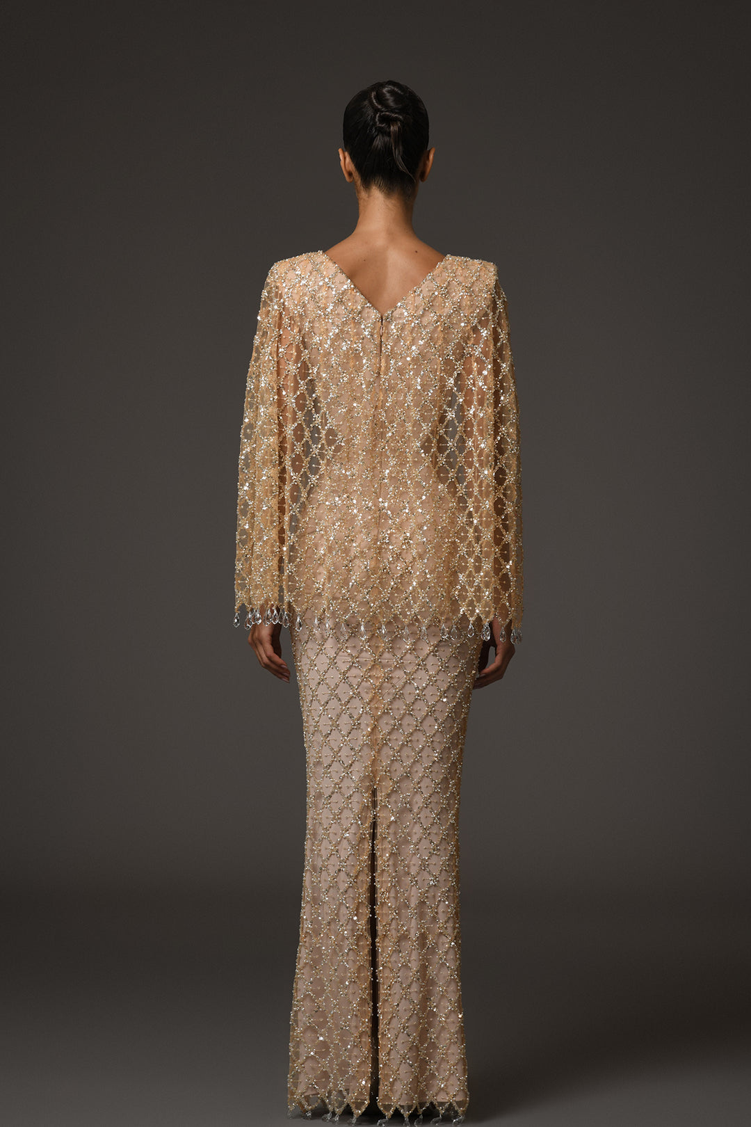 Long Dress with Cape and Crystals