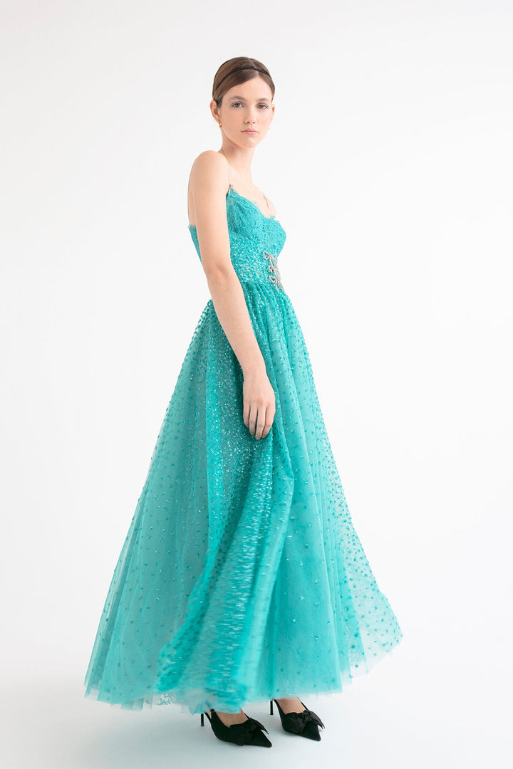 Tulle Sequined Sleeveless A-line Dress