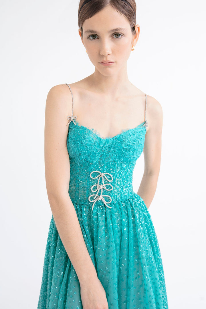 Tulle Sequined Sleeveless A-line Dress