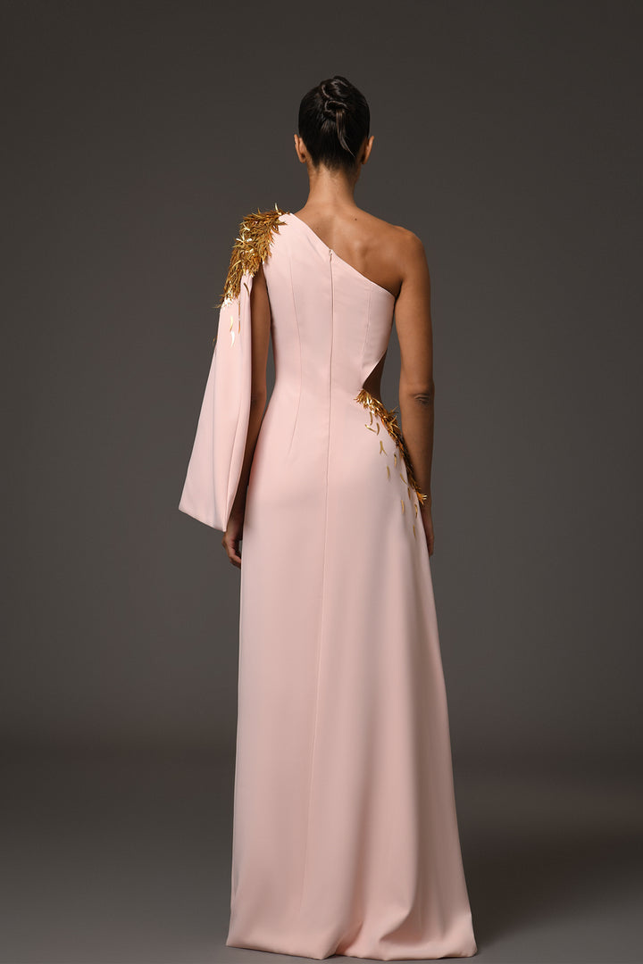 Long Dress with Asymmetric Embroidery and Cutout