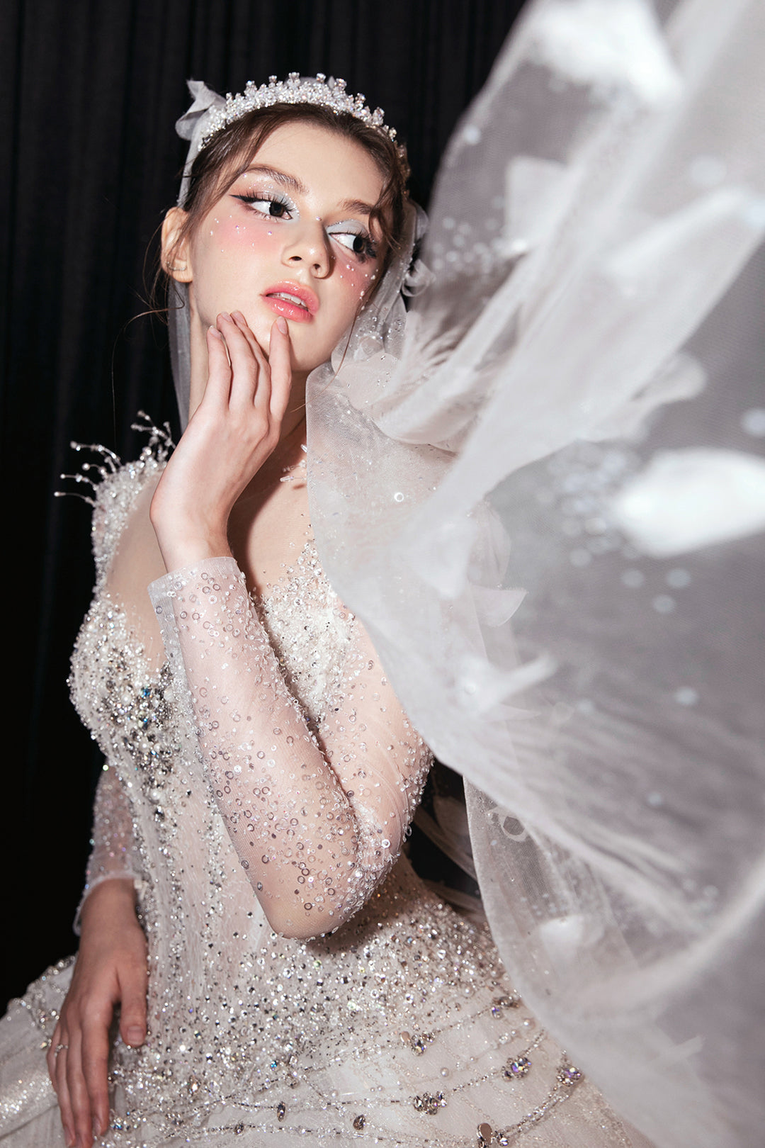 Illusion-Panel A-Line Dress with Beaded Corset White / FR 38 Illusion-Panel A-Line Dress with Beaded Corset White / FR 38
