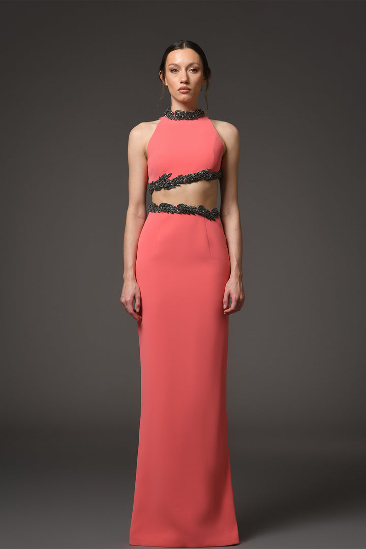 Long Dress with Tulle Cutout