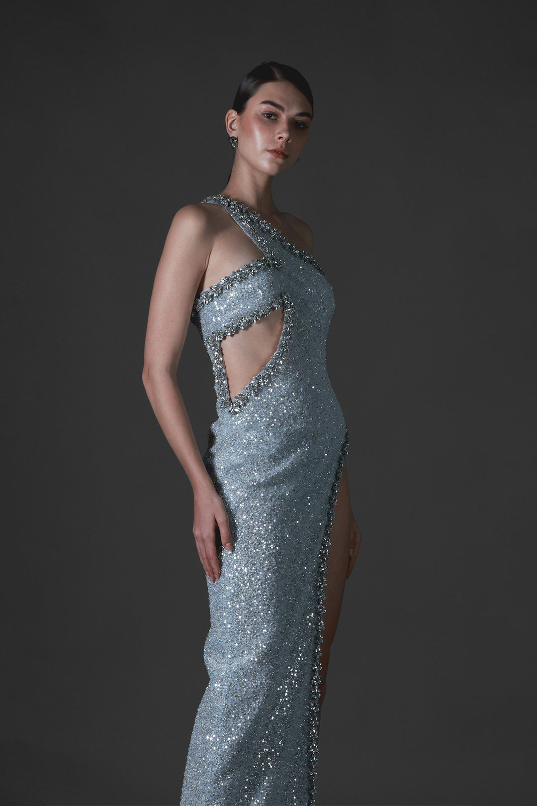 silver glitter one shoulder dress One Shoulder Silver Sequins Bridesmaid Dresses Mermaid With Slit