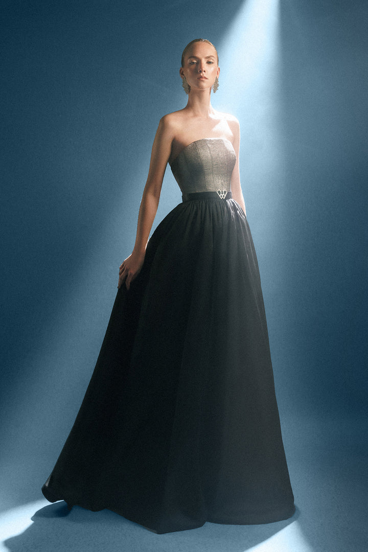 Strapless Crepe and Taffeta Gown