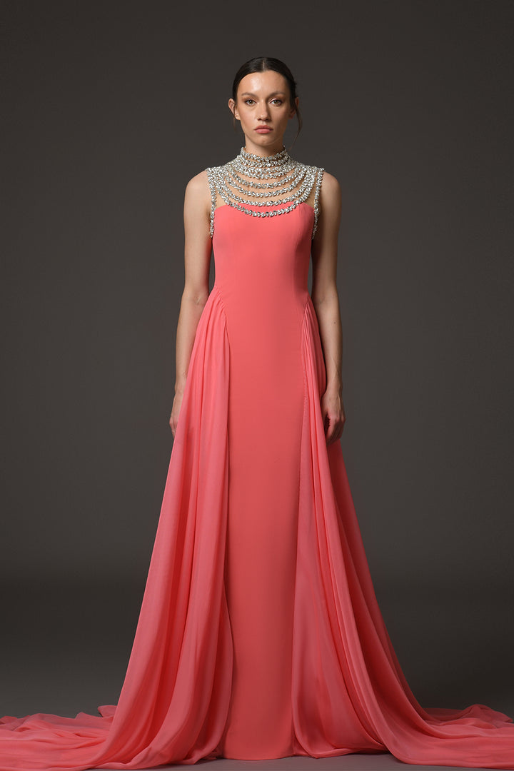 Long Dress with Overskirt and Embroidery