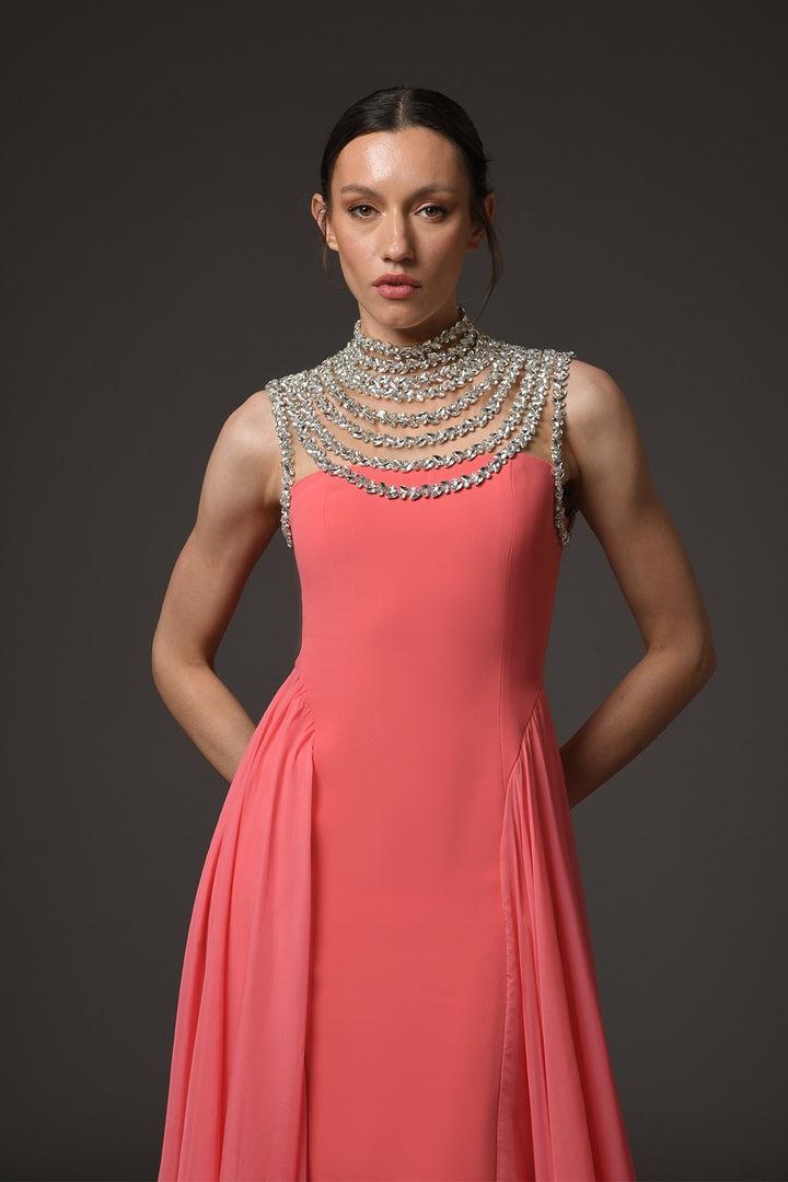 Long Dress with Overskirt and Embroidery