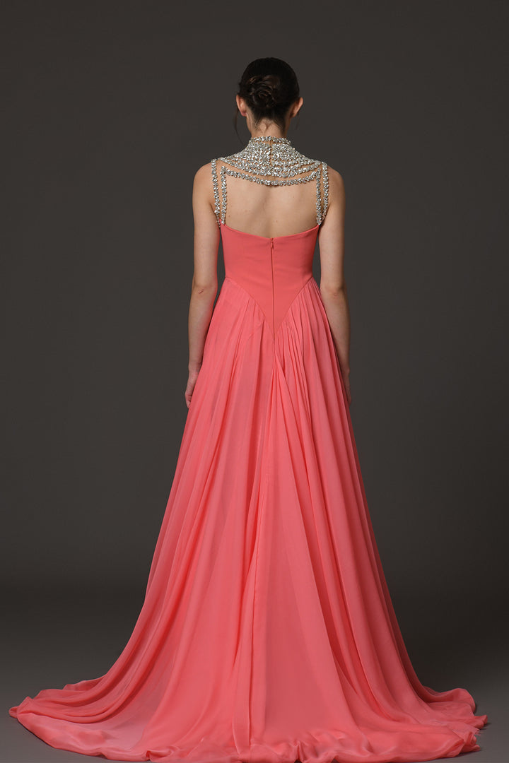 Long Dress with Overskirt and Embroidery