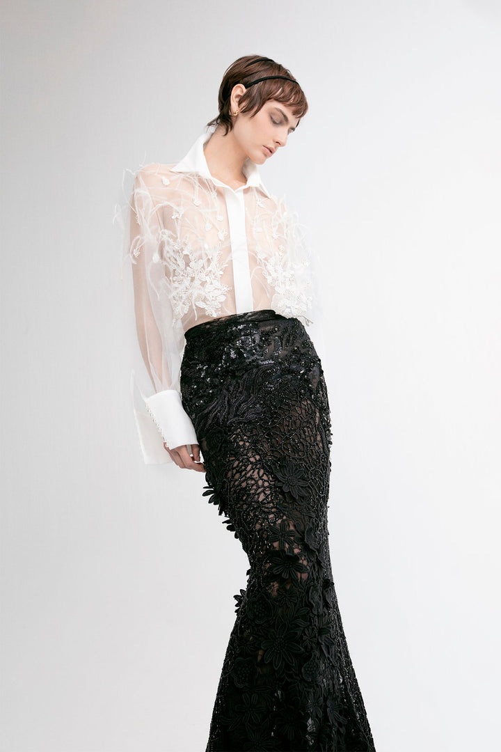 Chiffon Blouse with Chantilly and Tulle Mermaid Skirt