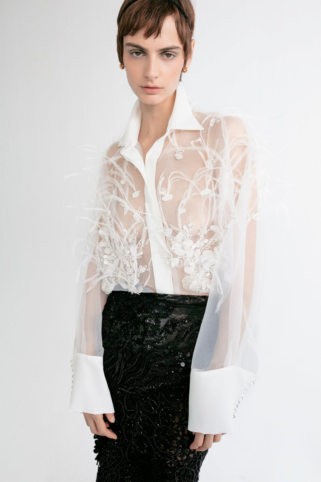 Chiffon Blouse with Chantilly and Tulle Mermaid Skirt