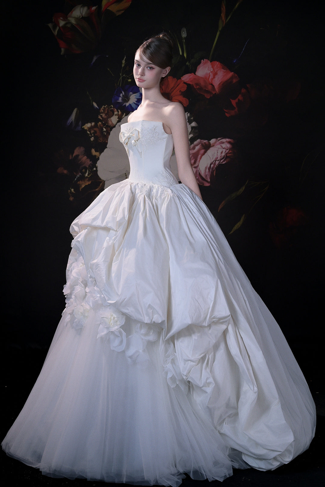 Strapless A-Line Dress with Layered Skirt