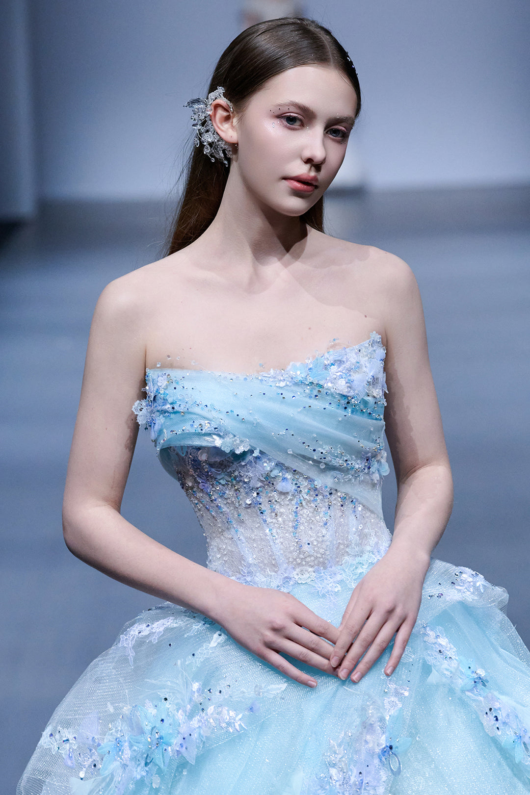 Strapless Floral Appliqué A-Line Dress