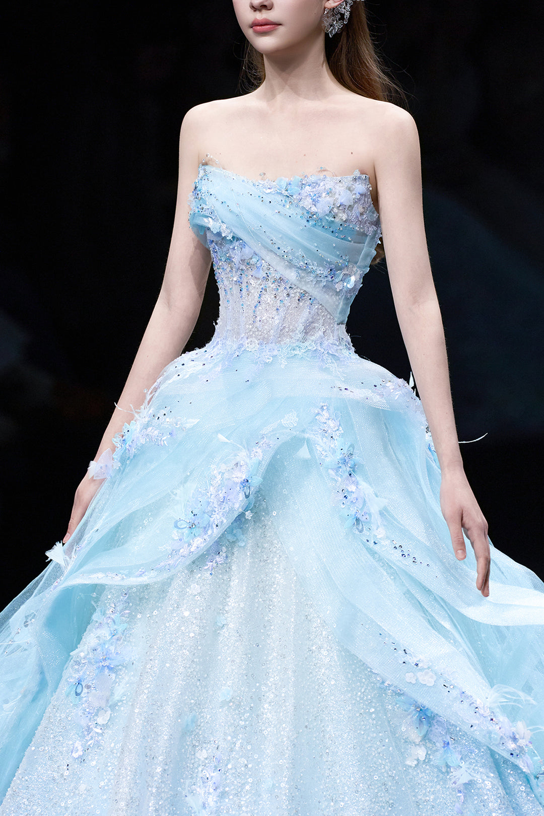 Strapless Floral Appliqué A-Line Dress