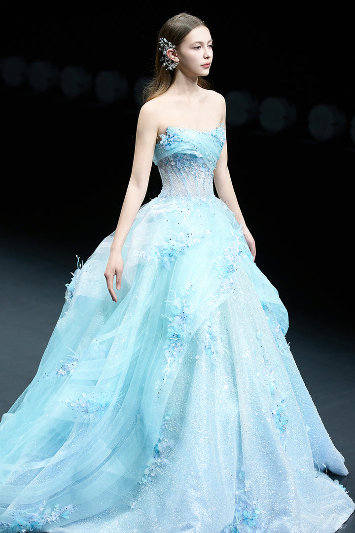 Strapless Floral Appliqué A-Line Dress