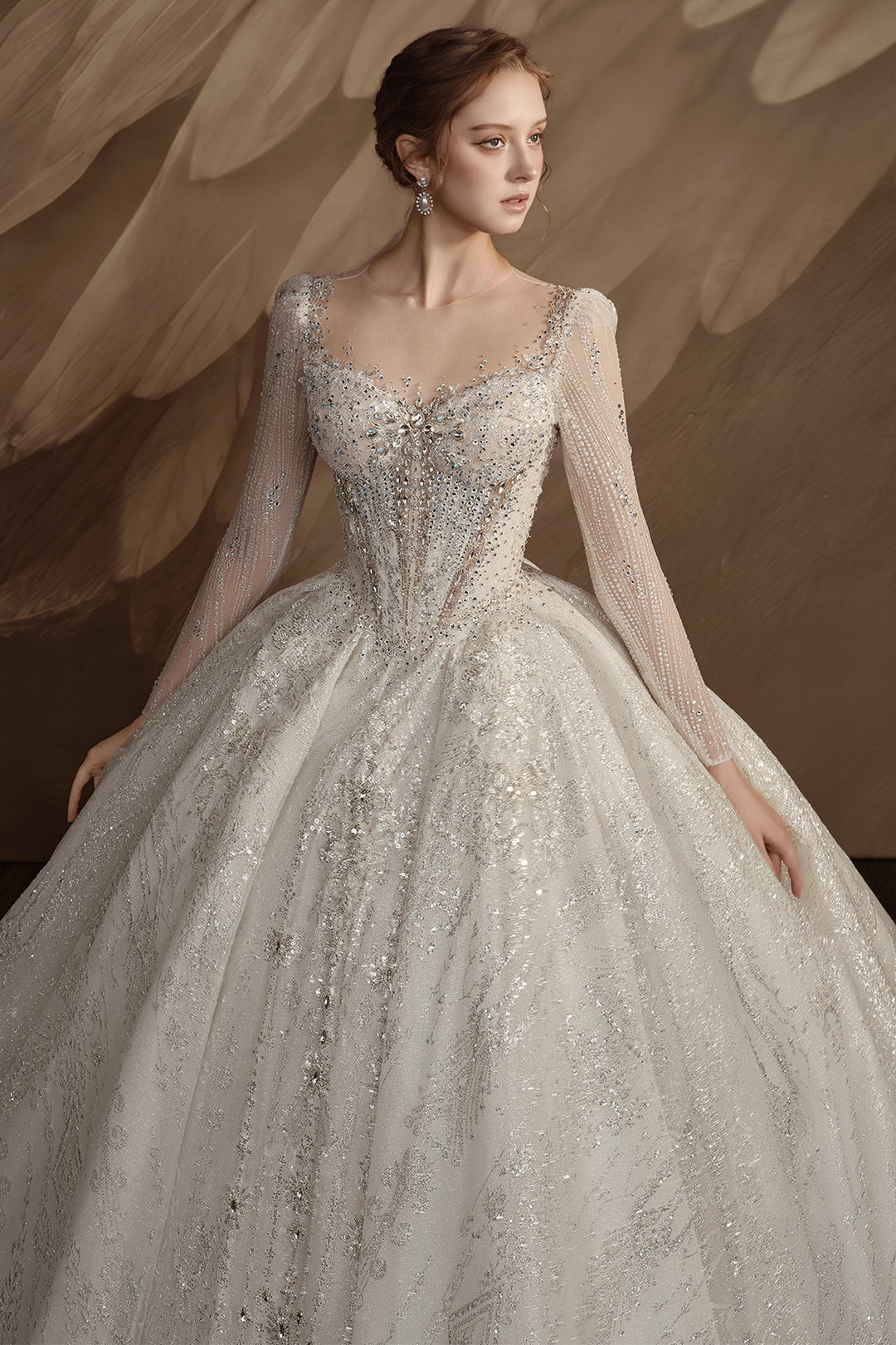 A-Line Sheer Long Dress with Corseted Silhouette