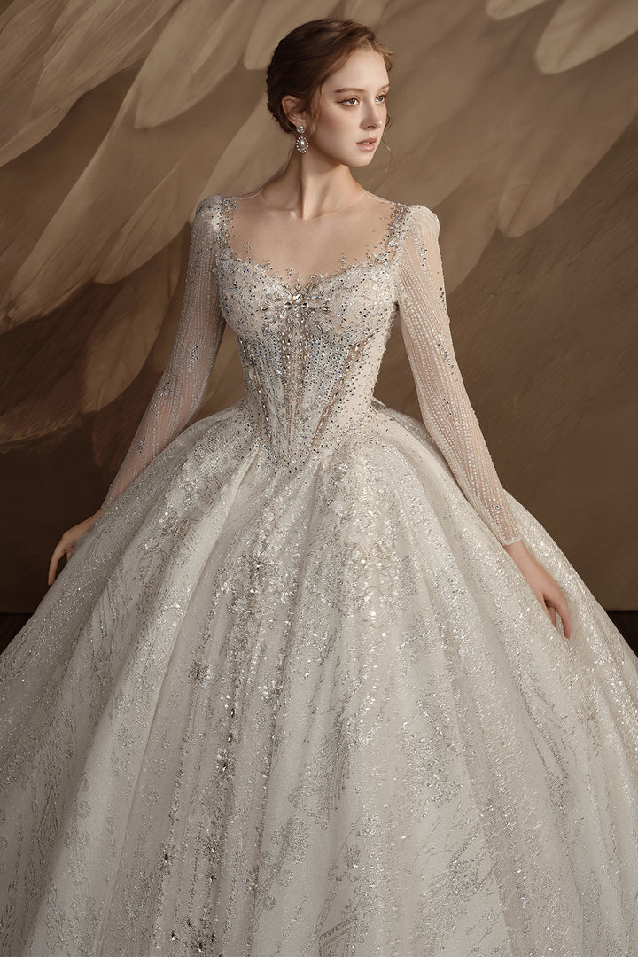 A-Line Sheer Long Dress with Corseted Silhouette