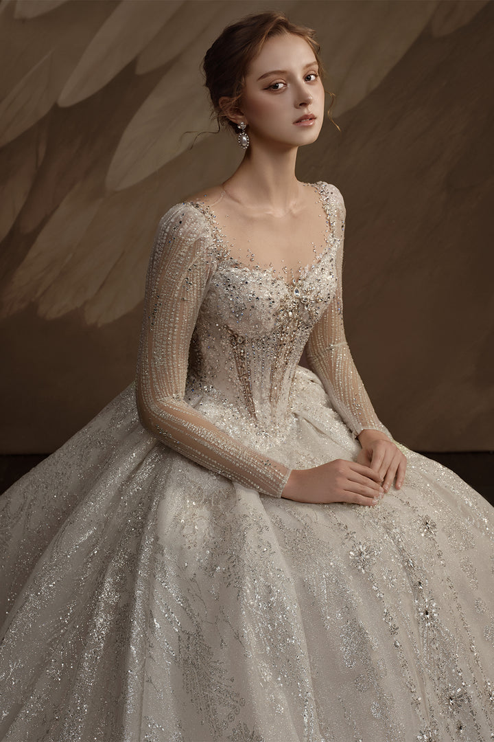 A-Line Sheer Long Dress with Corseted Silhouette