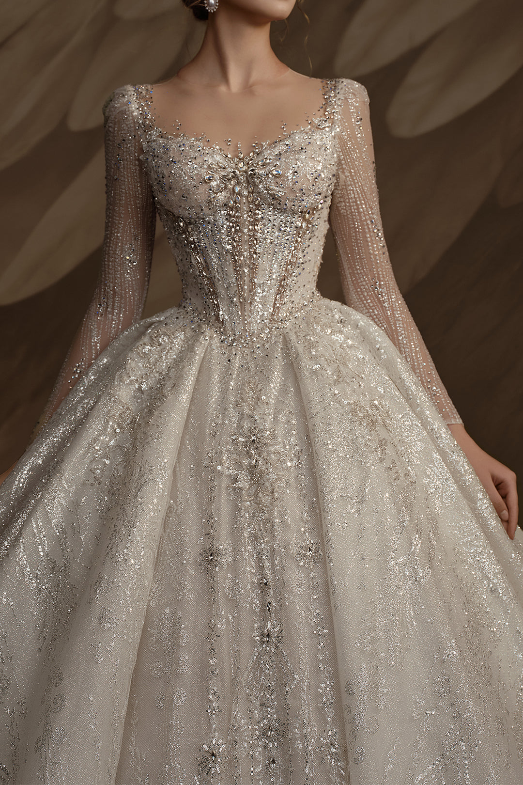 A-Line Sheer Long Dress with Corseted Silhouette