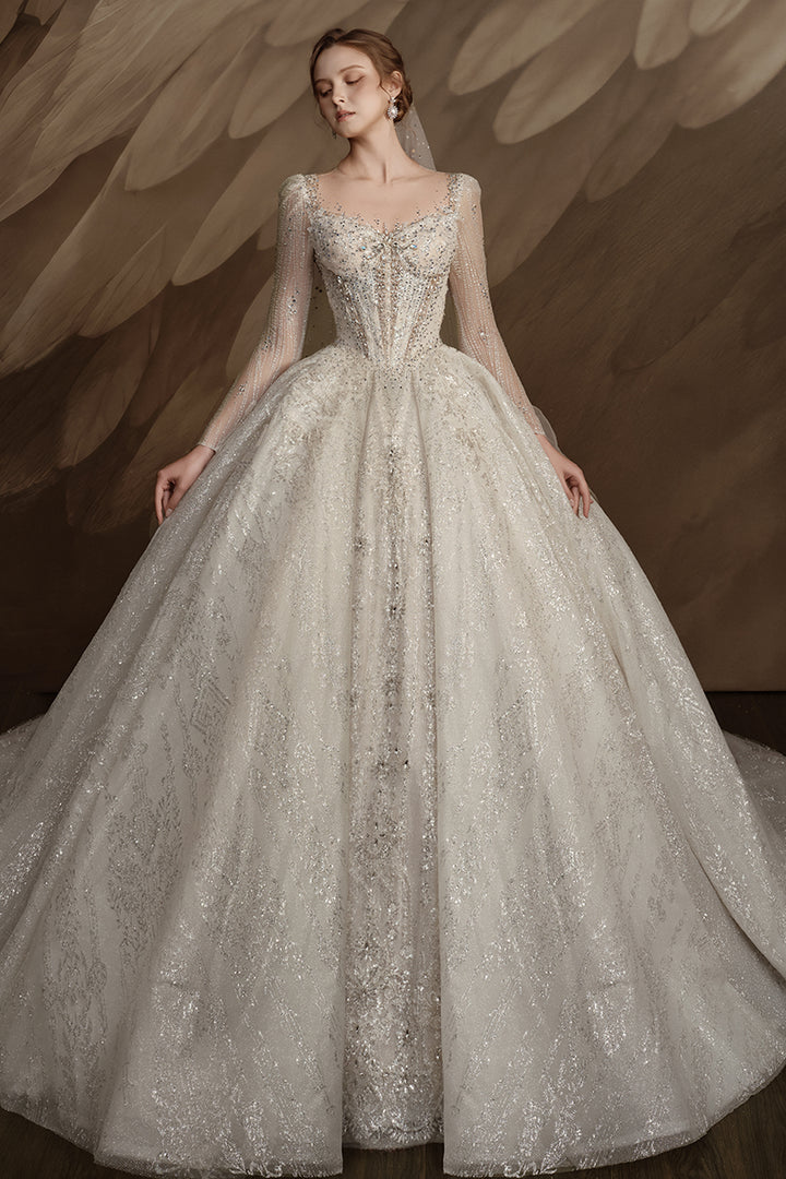 A-Line Sheer Long Dress with Corseted Silhouette