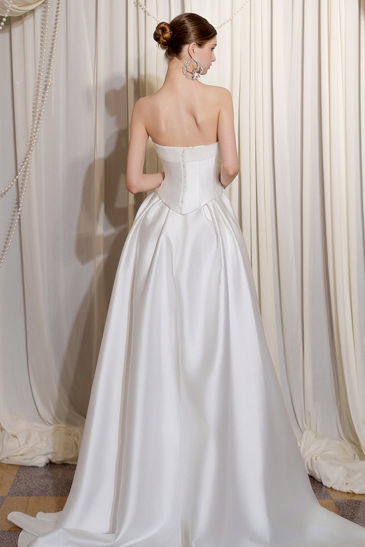 Satin Strapless A-Line Dress with Train