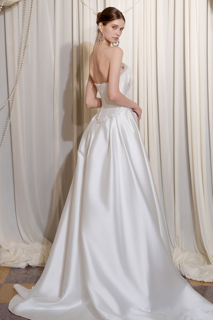 Satin Strapless A-Line Dress with Train