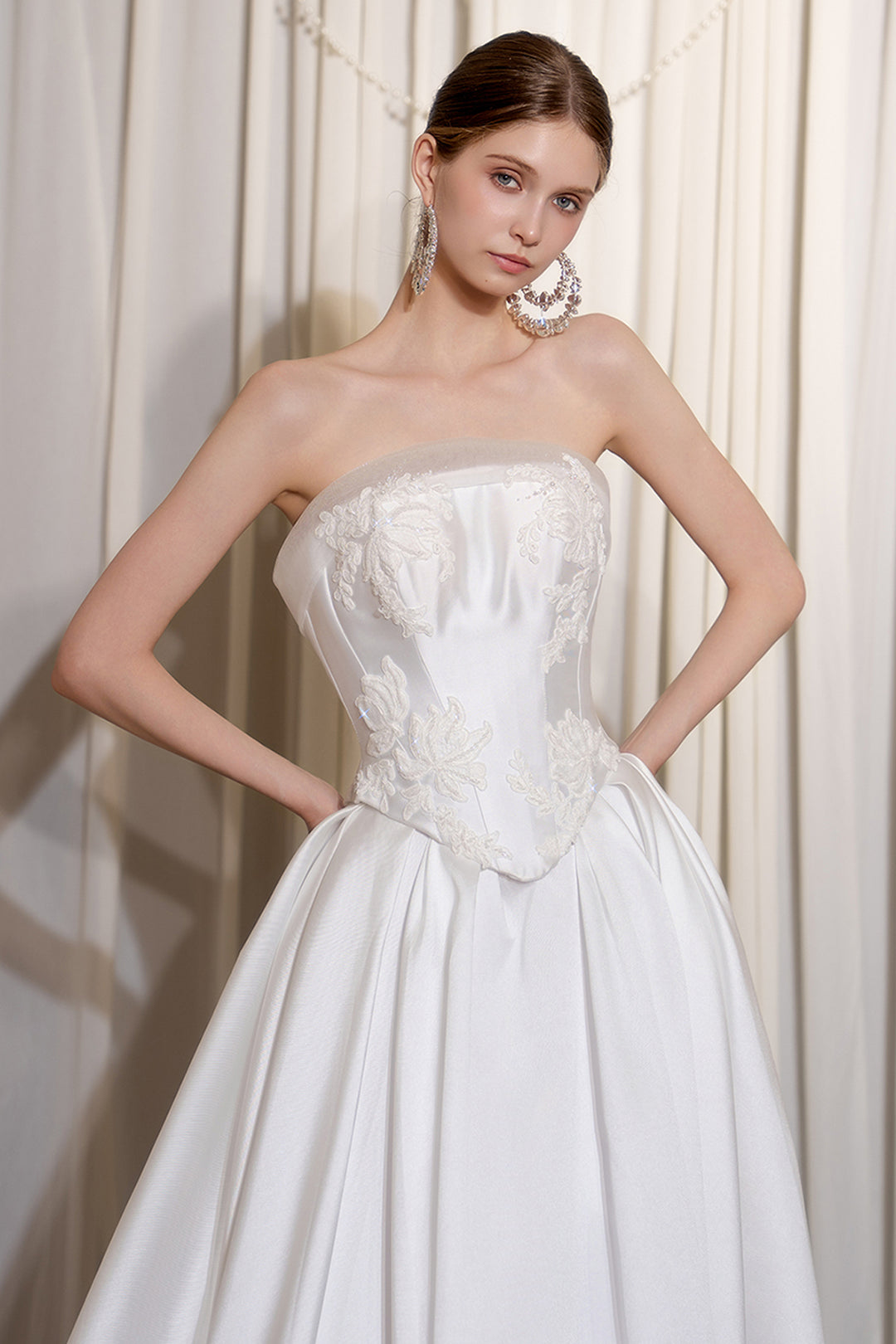 Satin Strapless A-Line Dress with Train