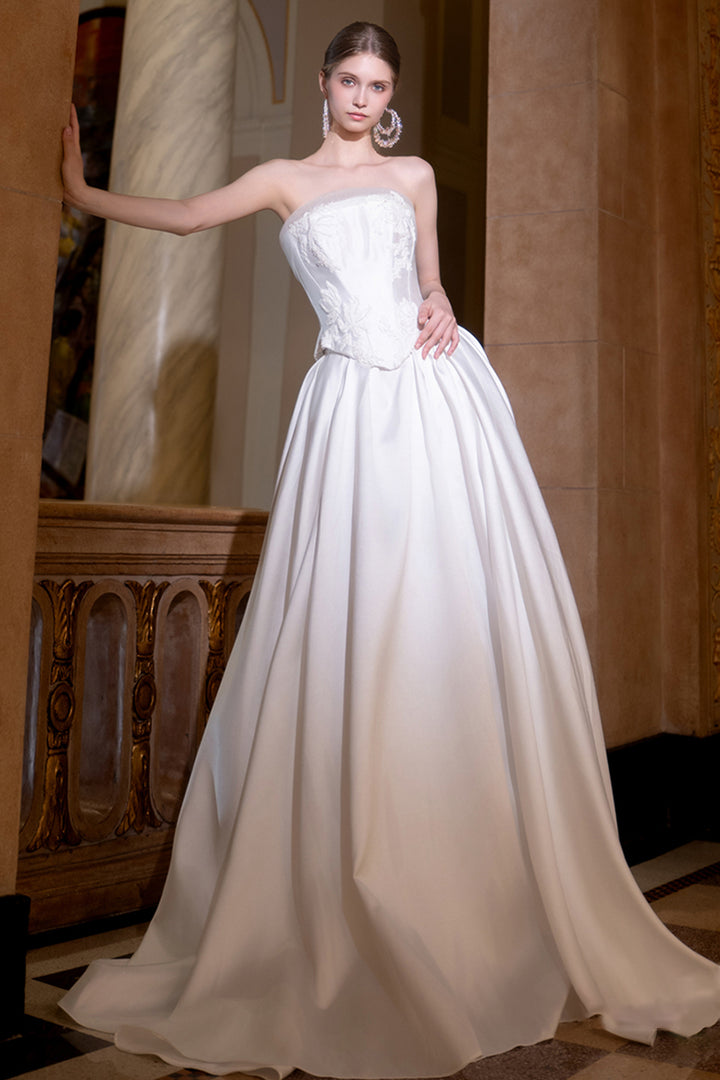 Satin Strapless A-Line Dress with Train