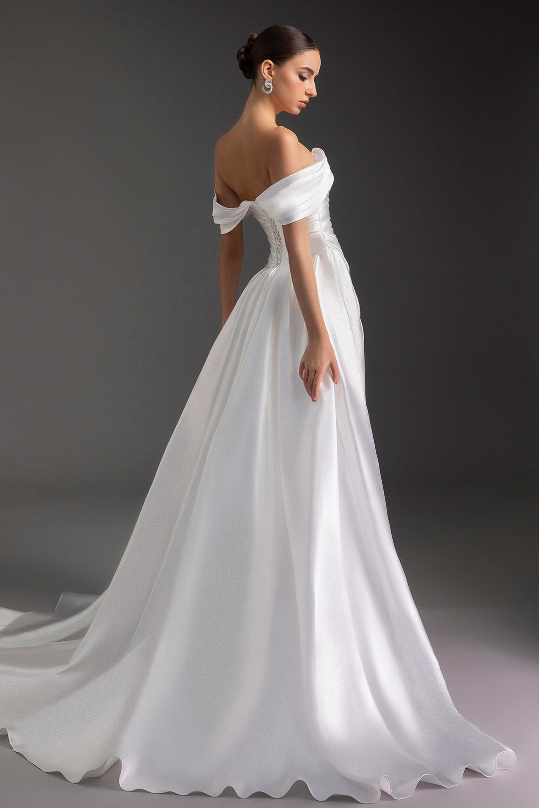Ruched Off-The-Shoulder Satin Dress