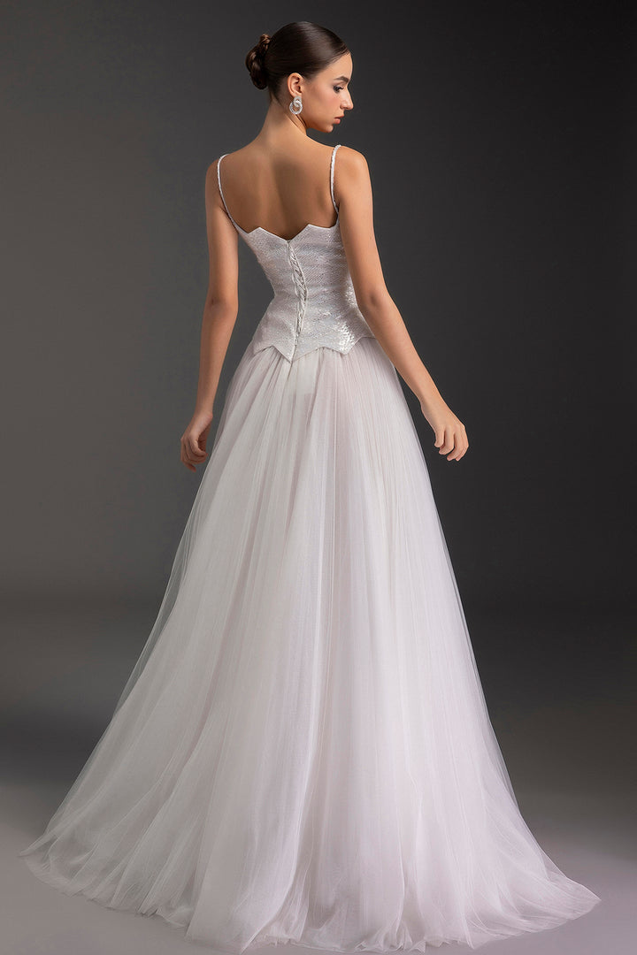 Crystal Embellished Spaghetti Strap A-Line Dress