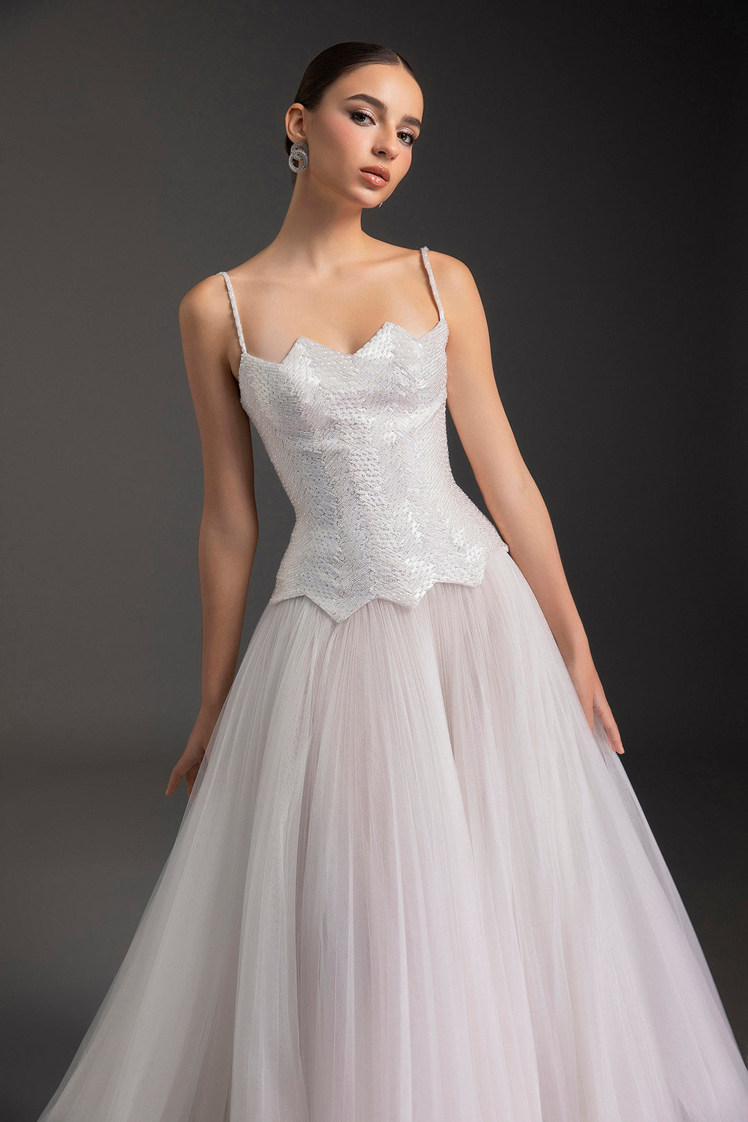 Crystal Embellished Spaghetti Strap A-Line Dress
