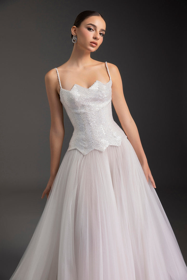 Crystal Embellished Spaghetti Strap A-Line Dress