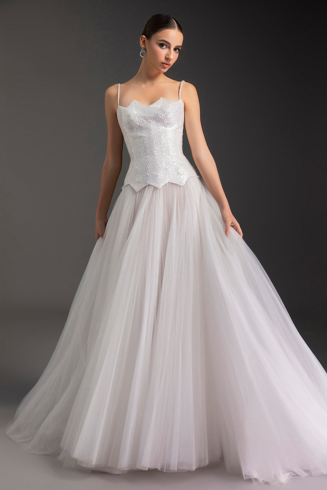 Crystal Embellished Spaghetti Strap A-Line Dress