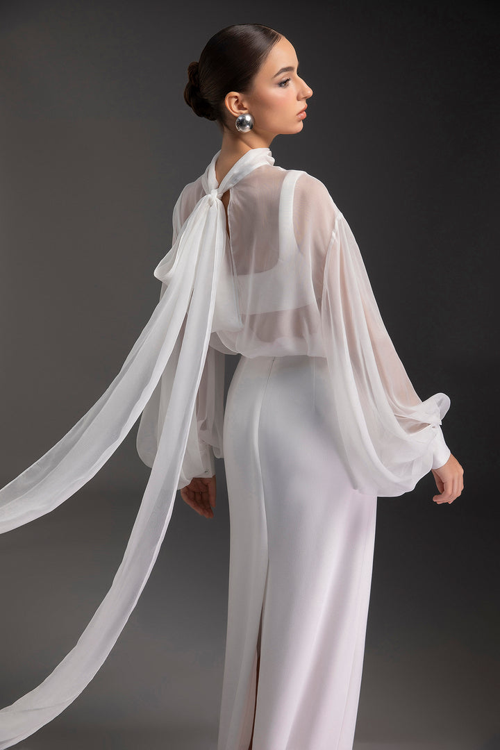 Crepe and Chiffon Bow-Detail Skirt Set