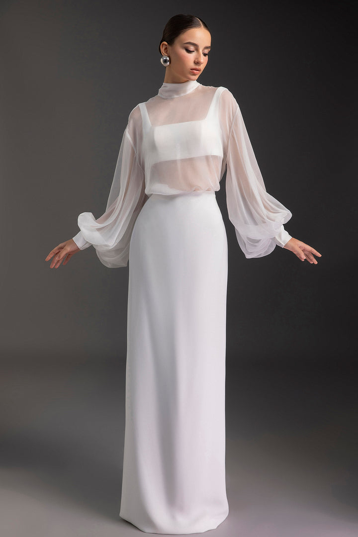 Crepe and Chiffon Bow-Detail Skirt Set