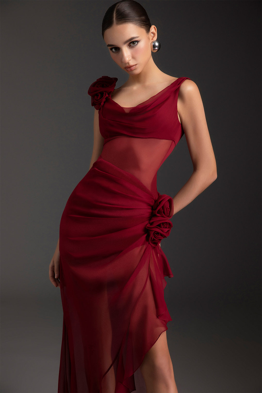 Rose-Chiffon Column Dress