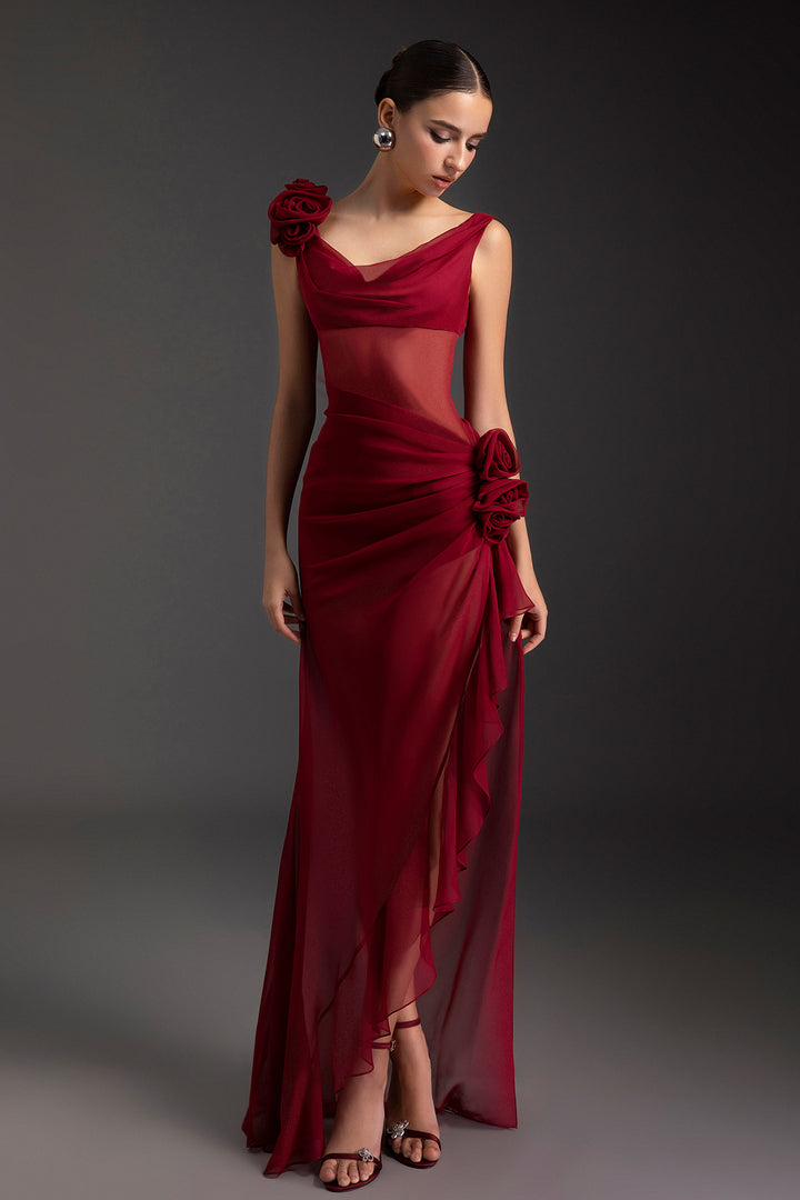 Rose-Chiffon Column Dress