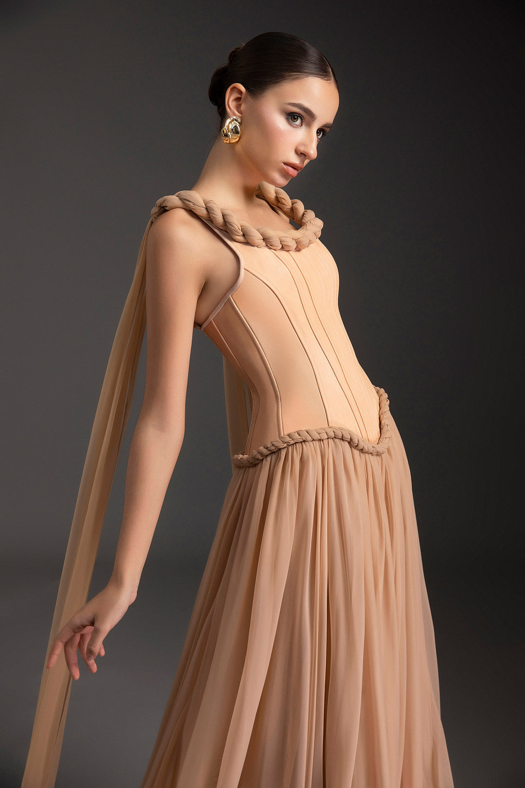 Corset-Bodice Tulle Dress with Ethereal Skirt