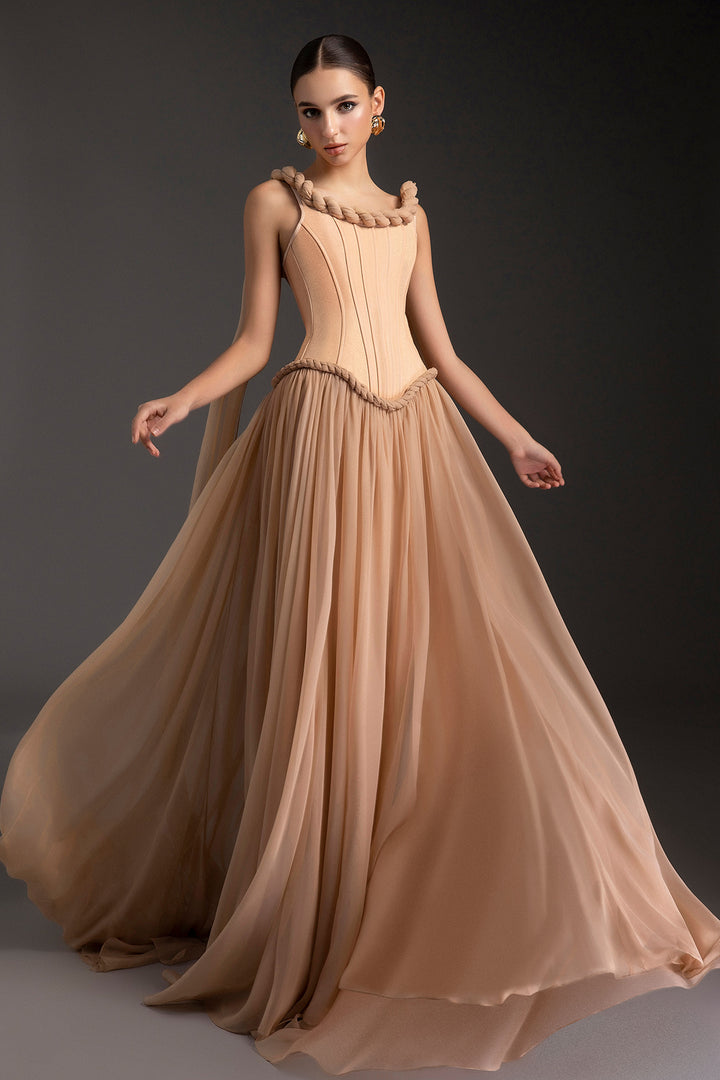 Corset-Bodice Tulle Dress with Ethereal Skirt