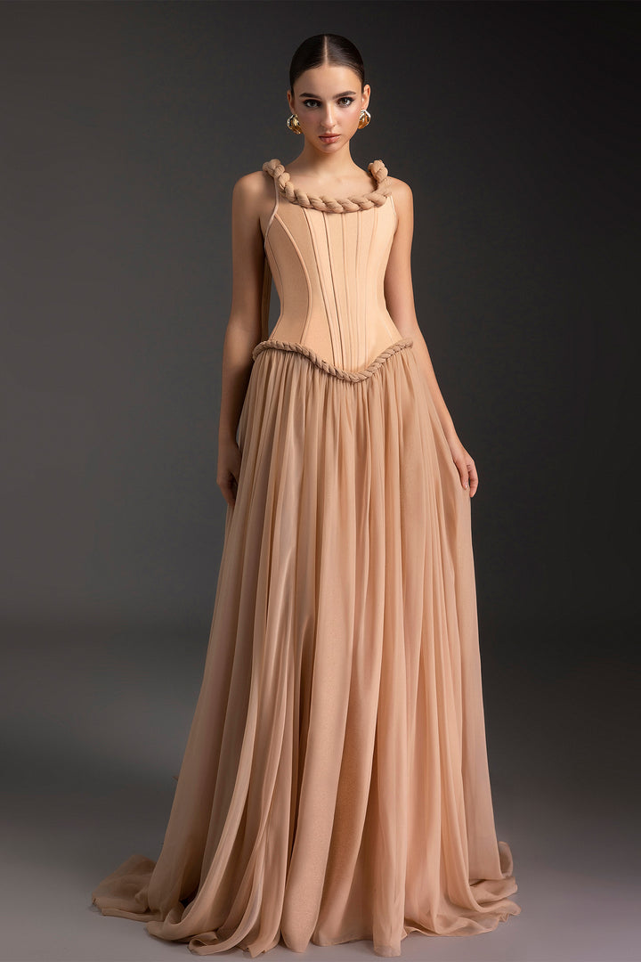 Corset-Bodice Tulle Dress with Ethereal Skirt