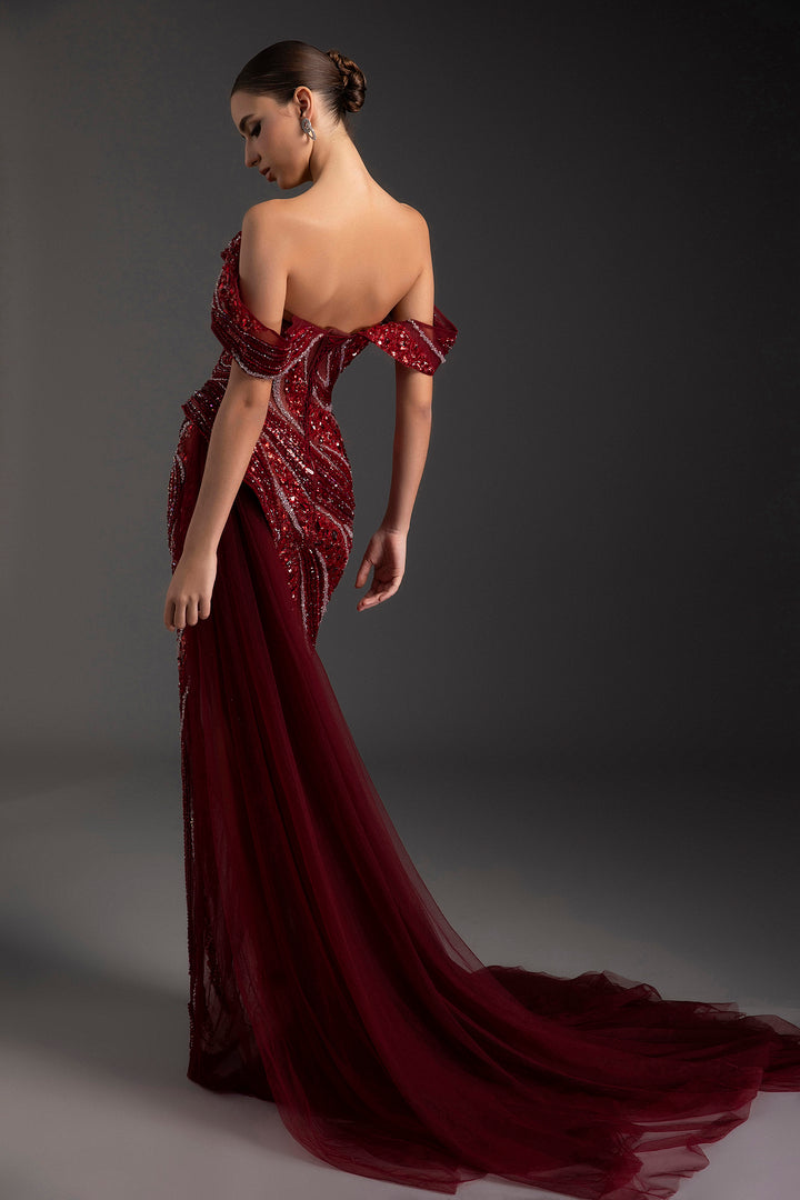 Off-The-Shoulder Neckline Rhinestone Dress