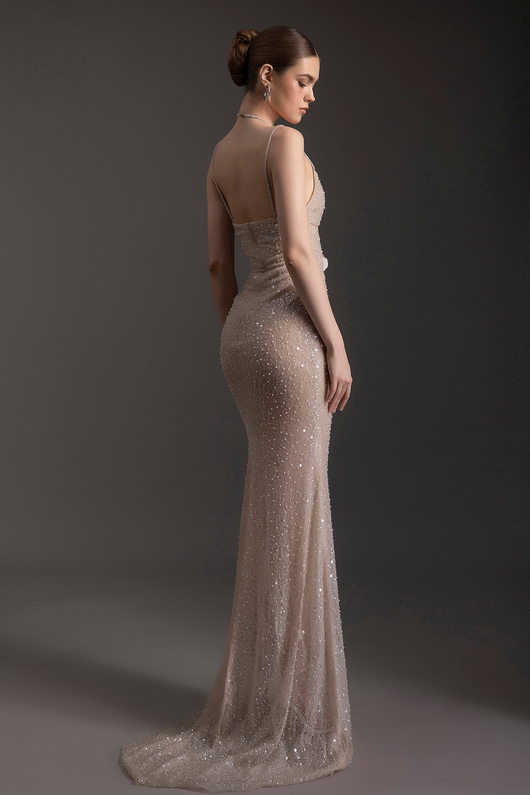 Shimmering Spaghetti Strap Column Dress