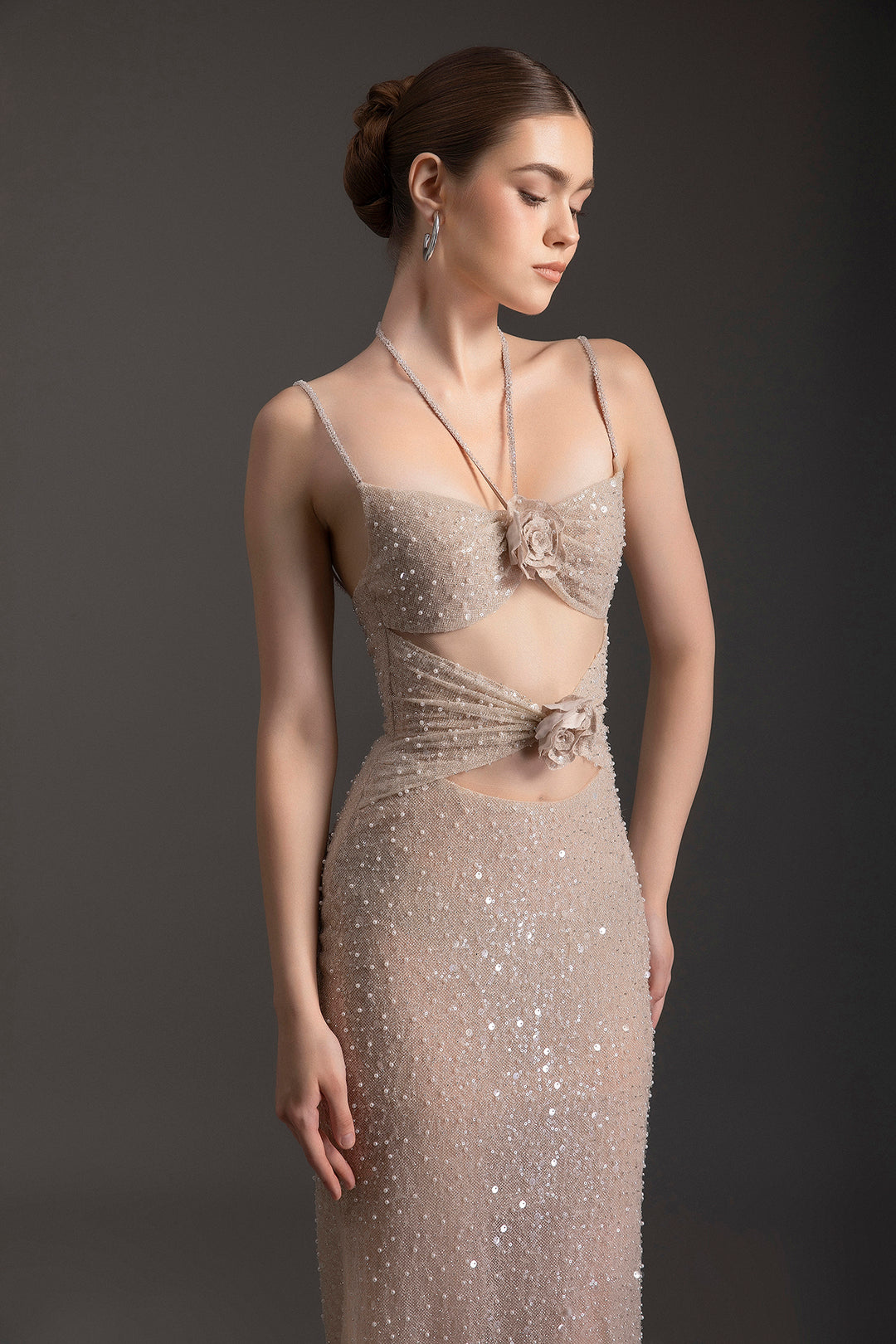 Shimmering Spaghetti Strap Column Dress
