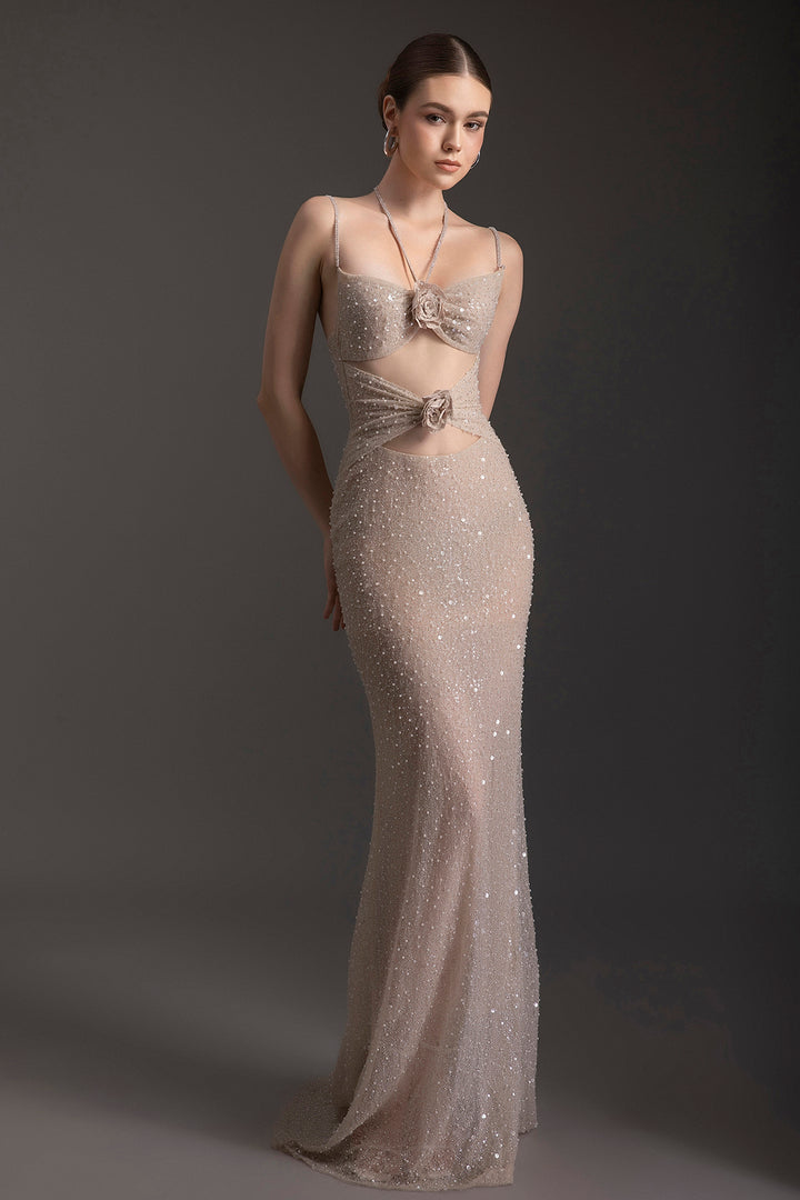 Shimmering Spaghetti Strap Column Dress