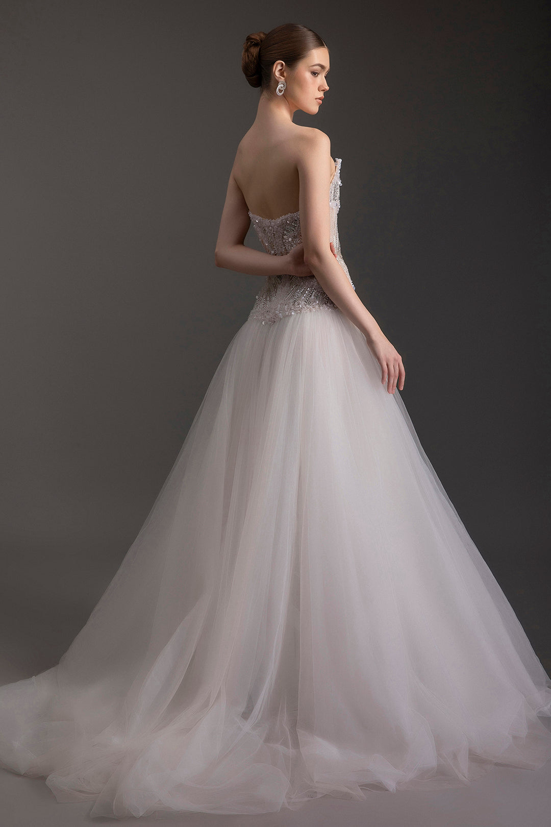 Strapless Floral Embellished Tulle A-Line Dress