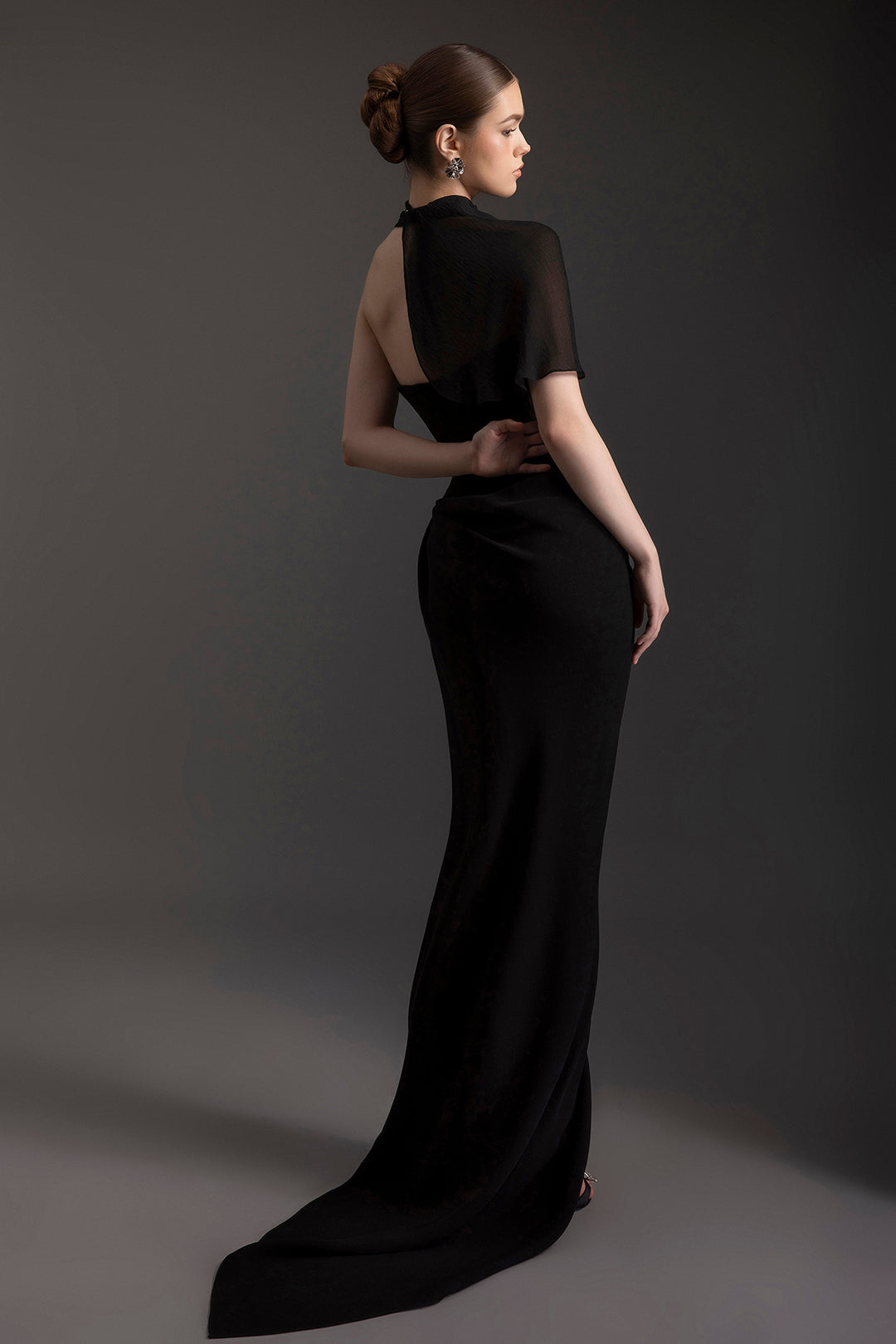 Plunging Dress with Draped Chiffon Scarf