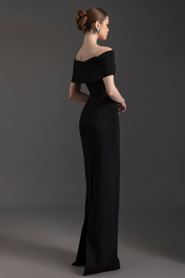 Off-The-Shoulder Crepe Column Dress