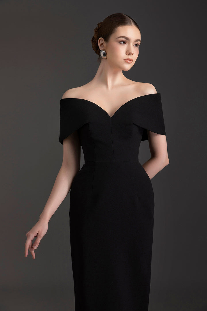 Off-The-Shoulder Crepe Column Dress