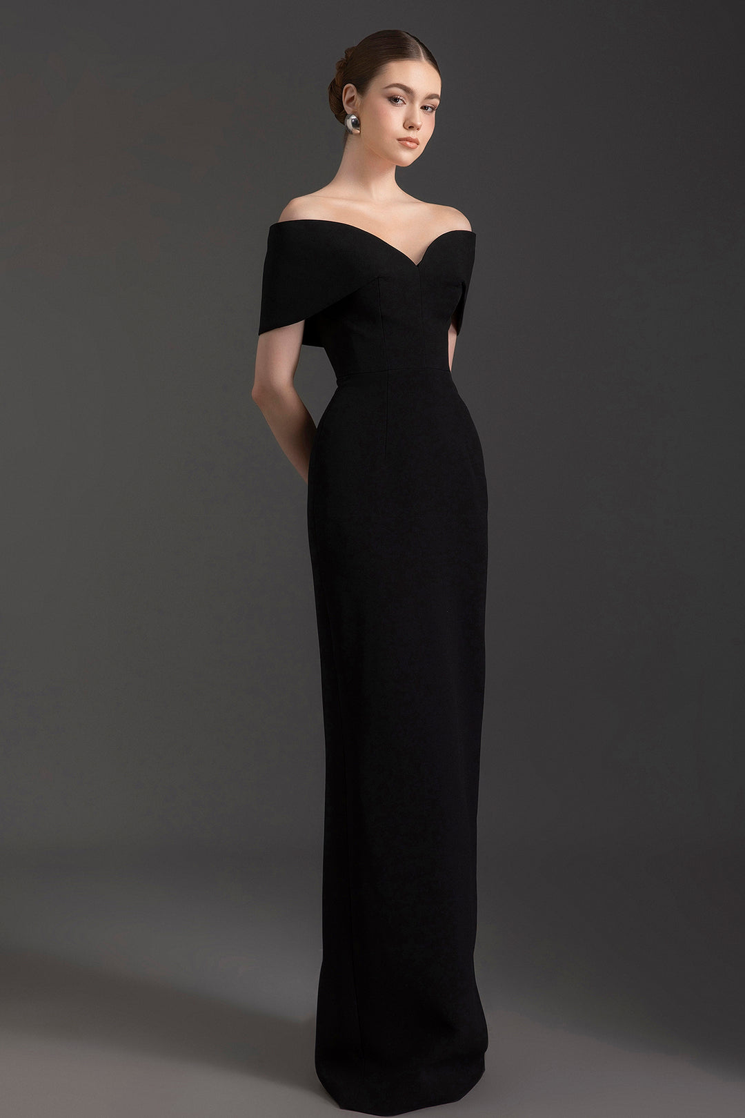 Off-The-Shoulder Crepe Column Dress